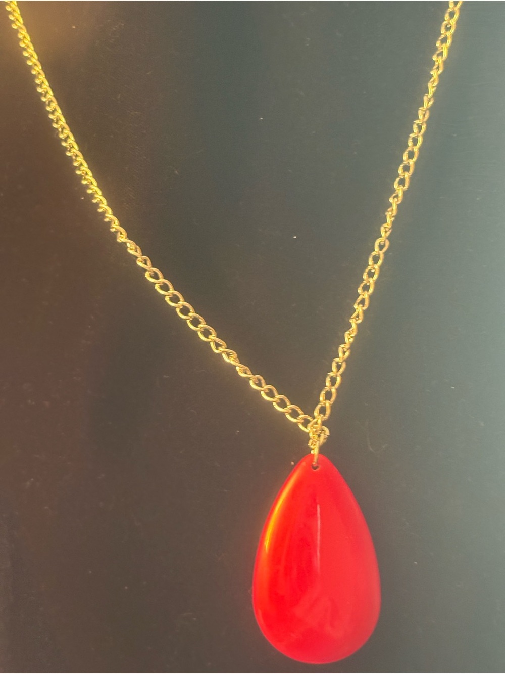 Silver Chain Necklace with Red Teardrop Pendant